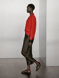 100% linen open collar shirt