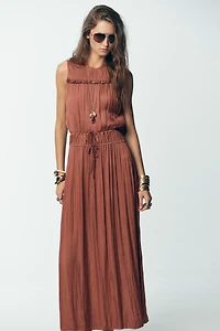 SATIN EFFECT MIDI DRESS WITH BACK RUFFLE