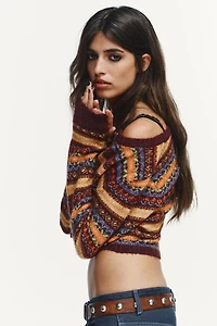 CROPPED JACQUARD KNIT CARDIGAN