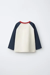 EMBROIDERED TEXT RAGLAN SLEEVE T-SHIRT