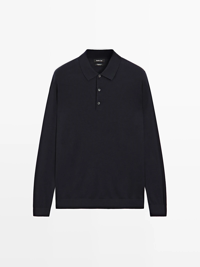 Pull polo en maille 100 % laine mérinos