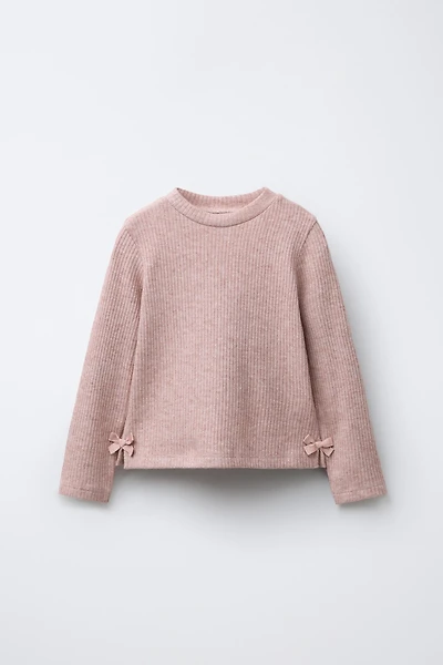 RIBBED SHIMMER BOW T-SHIRT