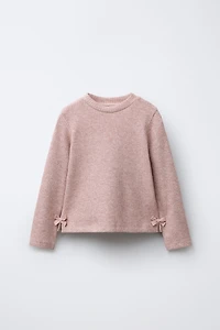 RIBBED SHIMMER BOW T-SHIRT