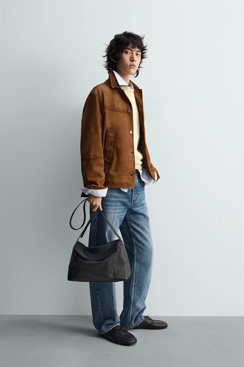BLOUSON RELAXED EN CUIR ET DAIM