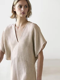 Lightweight short sleeve linen midi dress