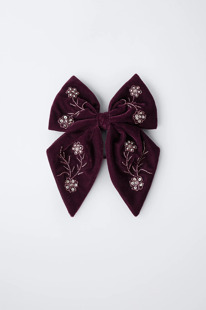 VELVET SEQUIN BOW BARRETTE