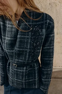 PLAID CARDIGAN WITH BELT