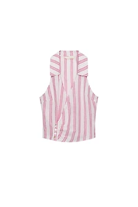 STRIPED BUTTON-FRONT WRAP TOP