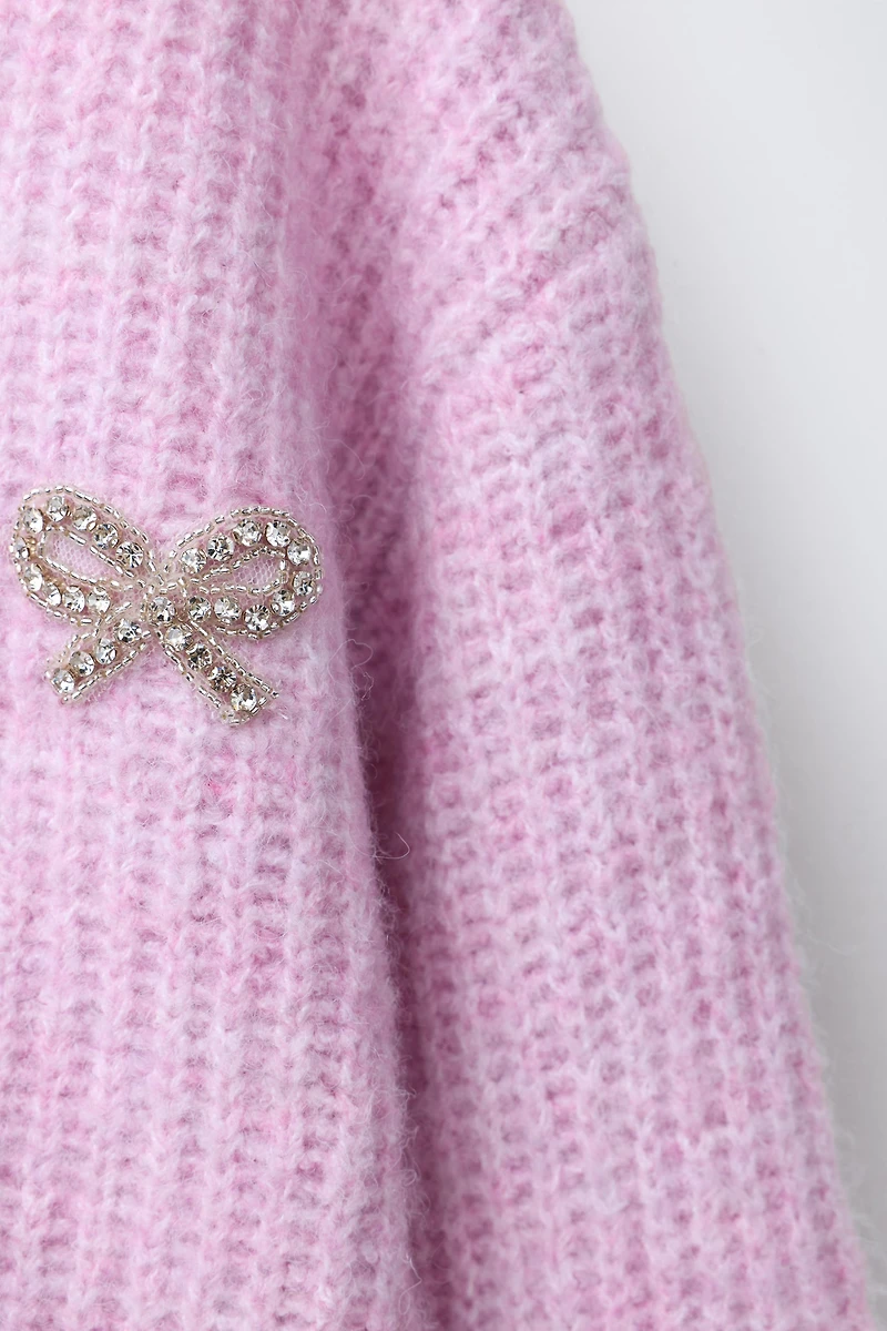 SPARKLY BOW KNIT CARDIGAN