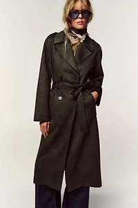 LONG FAUX SUEDE TRENCH COAT