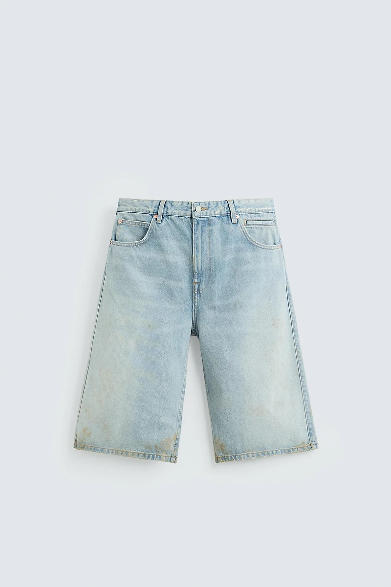 VINTAGE EFFECT BAGGY FIT DENIM SHORTS