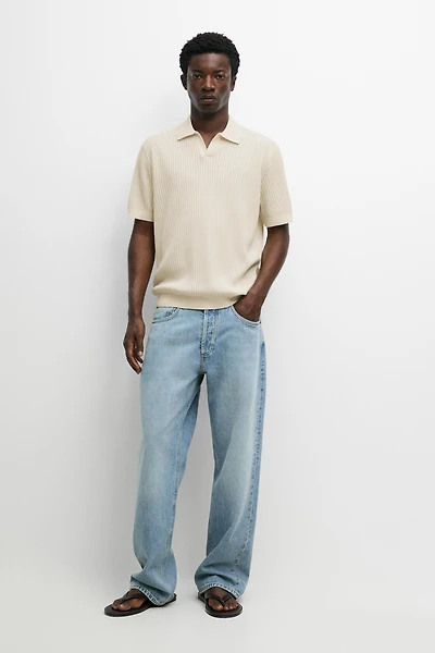 100% cotton ribbed knit polo sweater