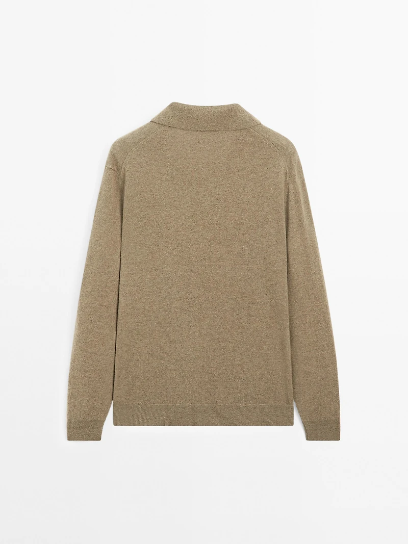 100% cashmere ribbed knit polo shirt