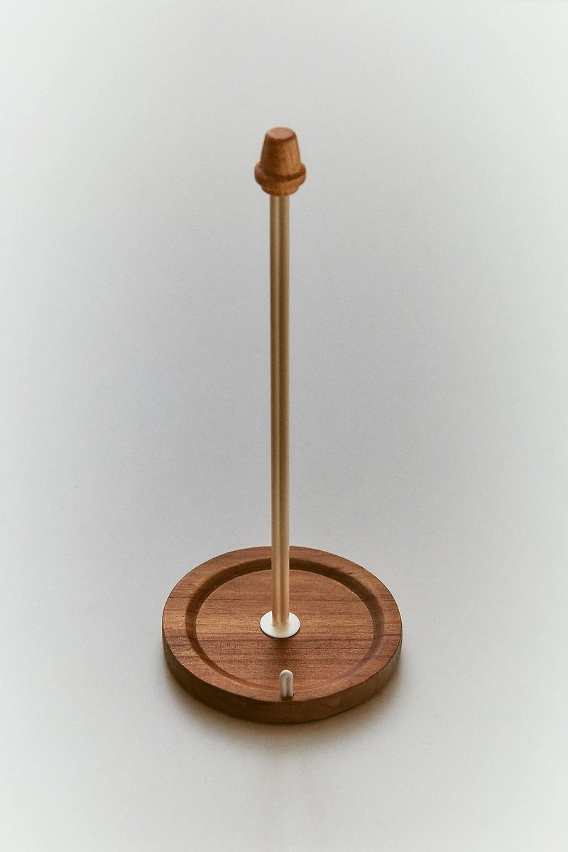 IRON AND WOOD KITCHEN ROLL HOLDER