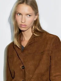 Blazer en cuir finition daim avec surpiqûre