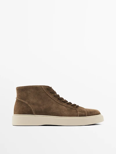 Leather lace-up high-top trainers