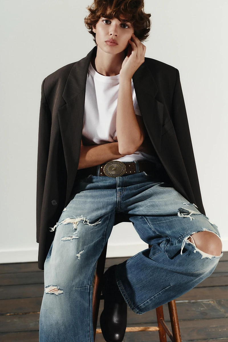 TRF MID-RISE BAGGY BALLOON JEANS