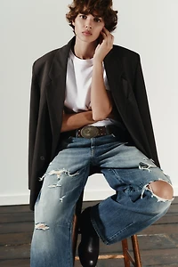 TRF MID-RISE BAGGY BALLOON JEANS