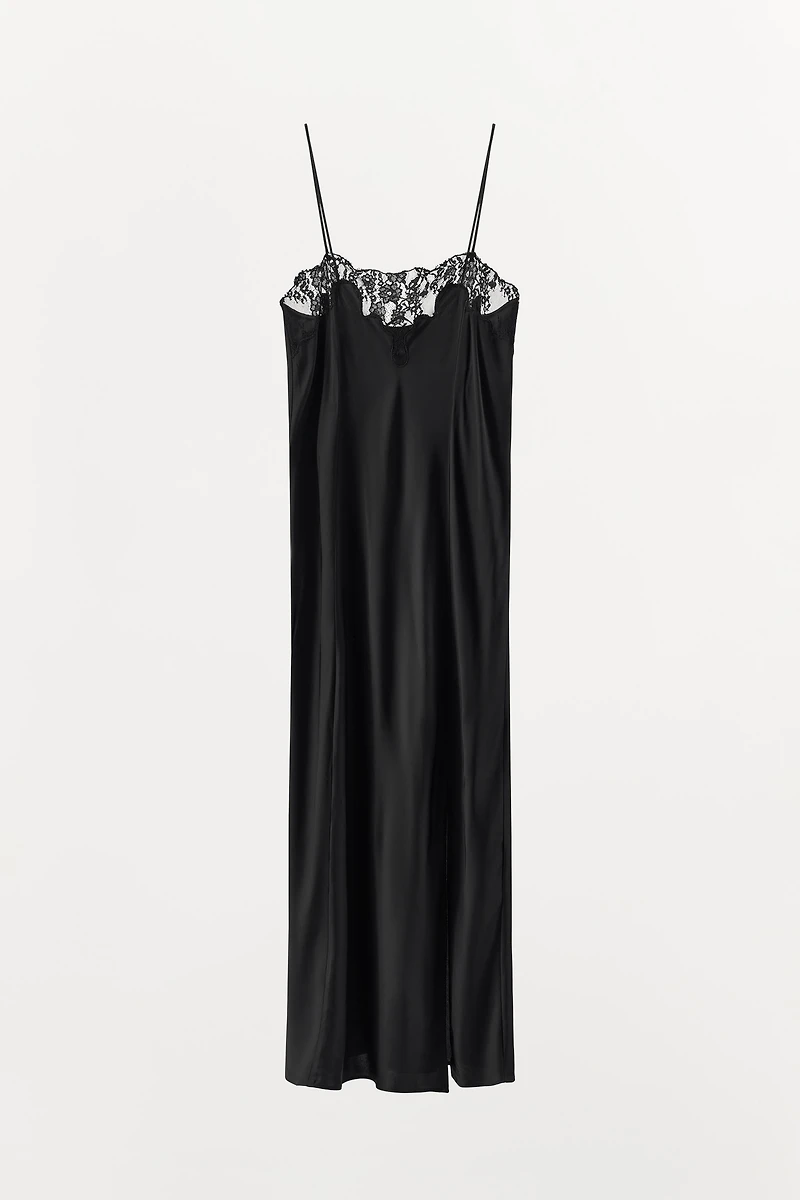 SATIN EFFECT LACE DRESS