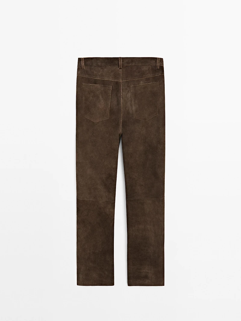 Goatskin leather trousers with suede finish