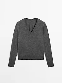 Wool blend V-neck knit sweater