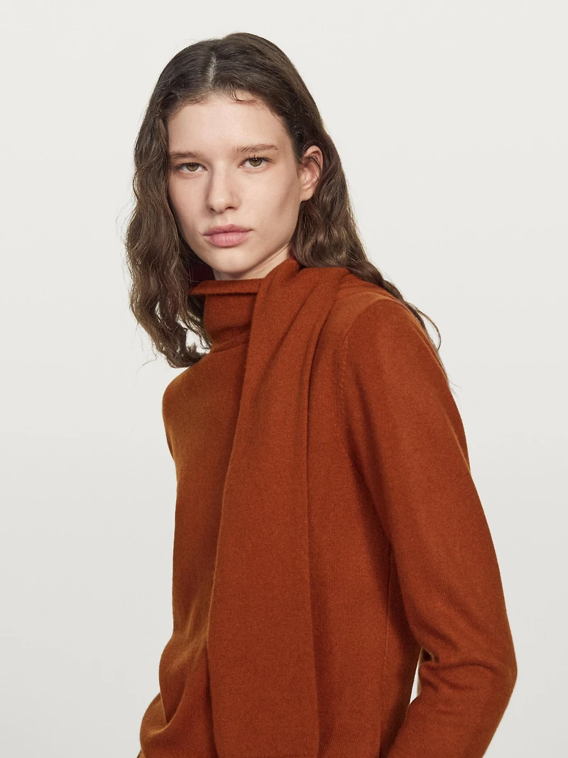 Wool blend sweater with scarf detail