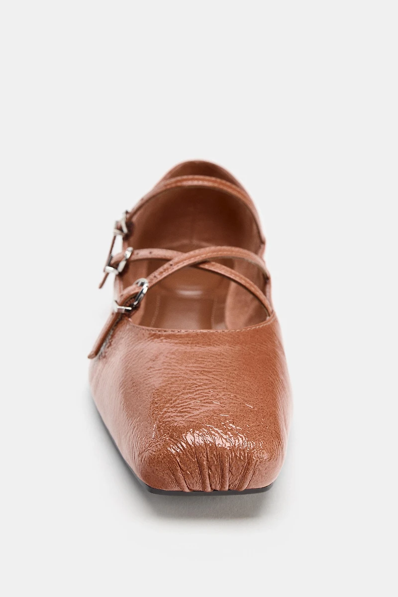 LEATHER SQUARE TOE BALLET FLATS