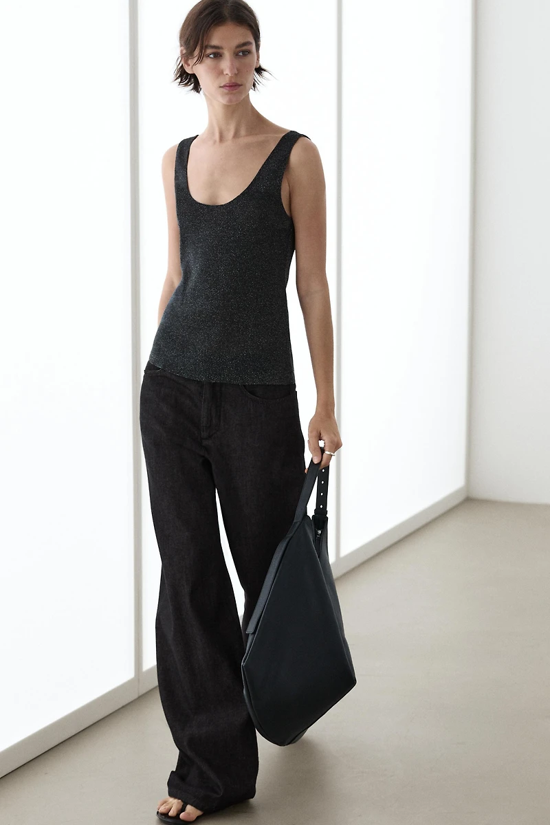 Semi-sheer metallic-effect strappy top