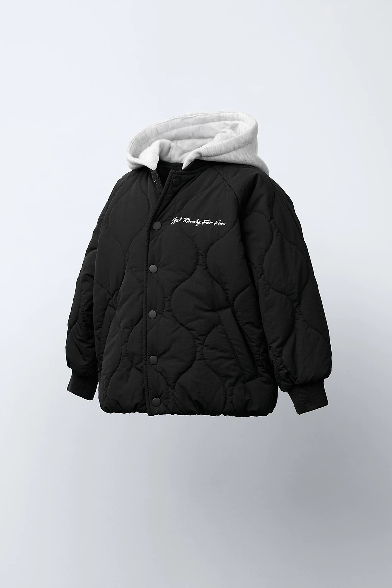 WATER REPELLENT HOODED PADDED BOMBER JACKET