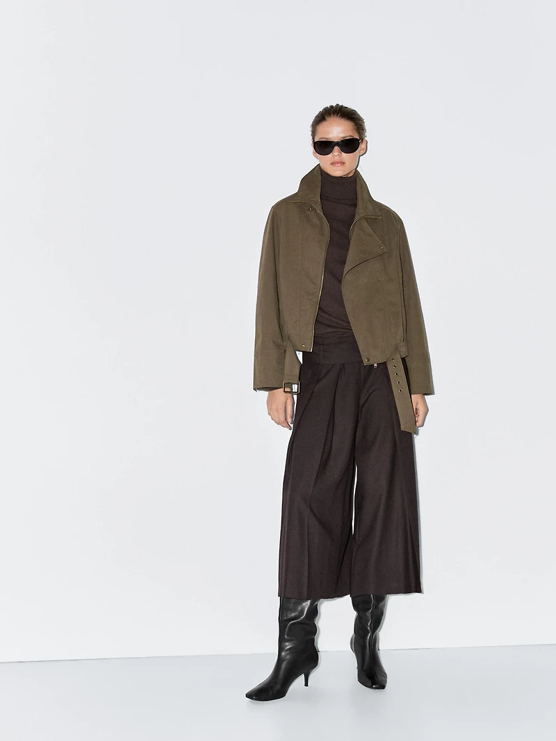 Cotton blend jacket with belt detail