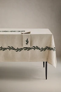 LINEN TABLECLOTH WITH GREEN LEAVES CHRISTMAS