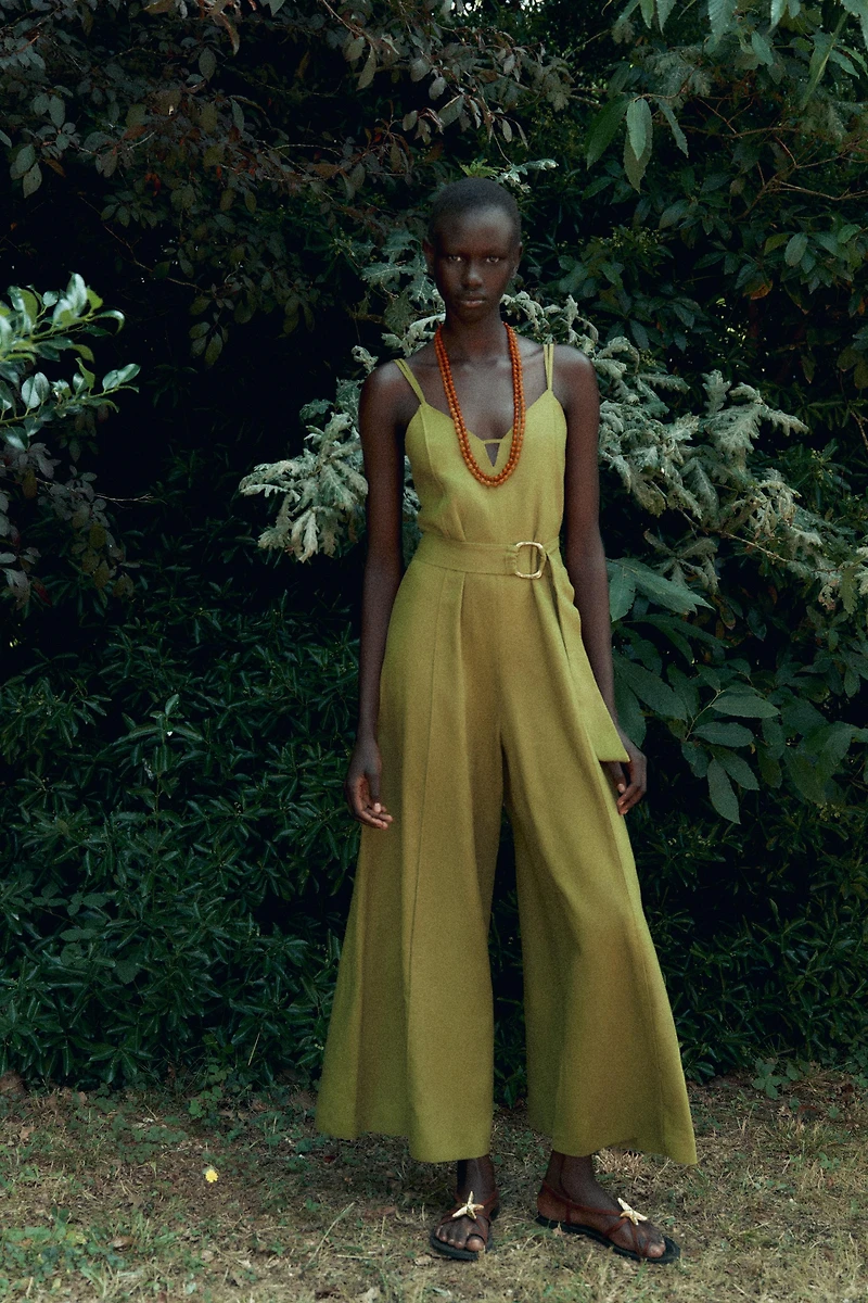 WIDE-LEG STRAPPY LINEN JUMPSUIT