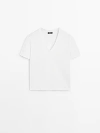 100% cotton interlock V-neck T-shirt