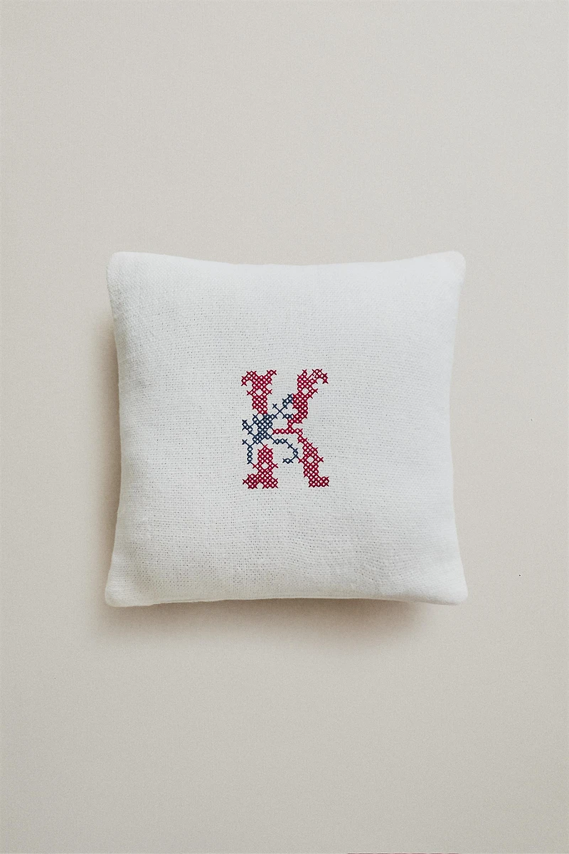 LETTER K EMBROIDERED LINEN CUSHION