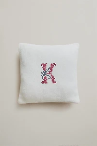 LETTER K EMBROIDERED LINEN CUSHION
