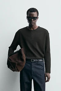 RIBBED HENLEY T-SHIRT