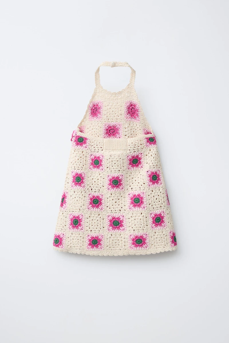 CROCHET KNIT FLORAL DRESS