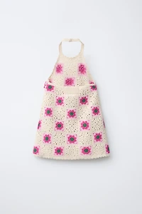 CROCHET KNIT FLORAL DRESS