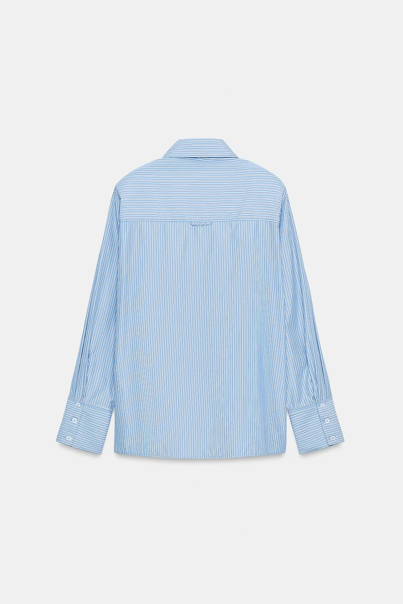 STRIPED SHOULDER PAD POPLIN SHIRT