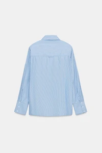 STRIPED SHOULDER PAD POPLIN SHIRT