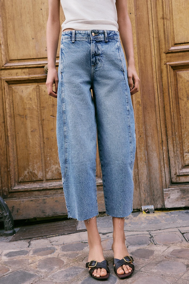 JEAN Z1975 BARREL TAILLE HAUTE COURT À COUTURES