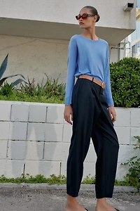 LINEN PANTS WITH BELT AND PLEATS