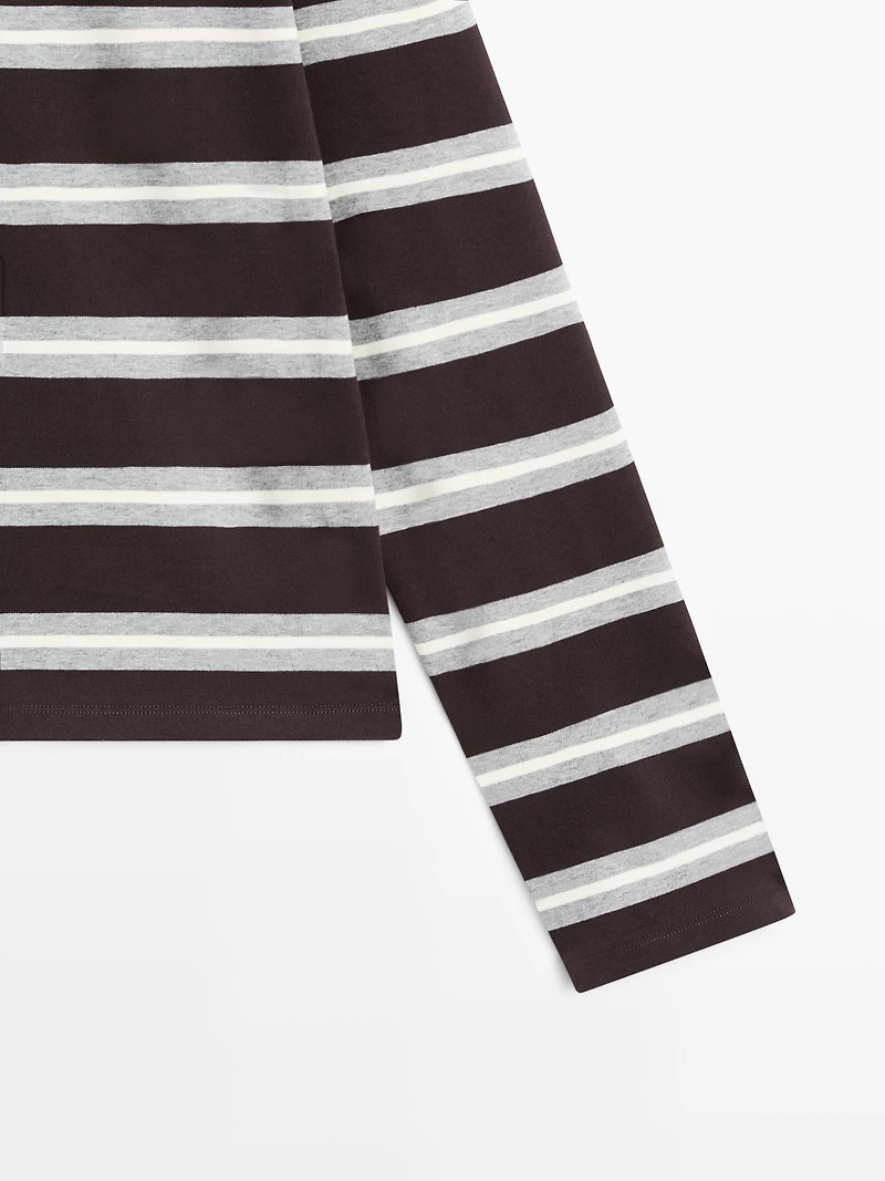Striped cotton knit polo shirt