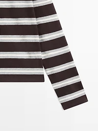 Striped cotton knit polo shirt