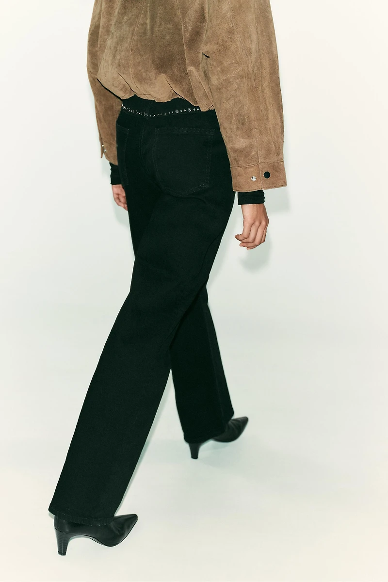 Z1975 HIGH WAIST STRAIGHT LONG LENGTH JEANS WITH STUDS