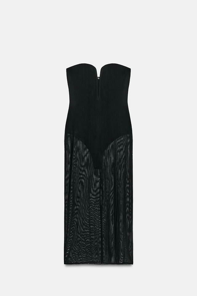 asymmetric draped tulle dress zara Zara Asymmetric Flocked Tulle Cut Out Dress