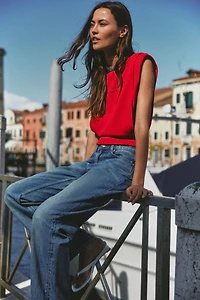 JEWEL NECK SHOULDER PAD TOP