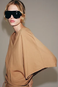 COTTON CAPE-SLEEVE T-SHIRT