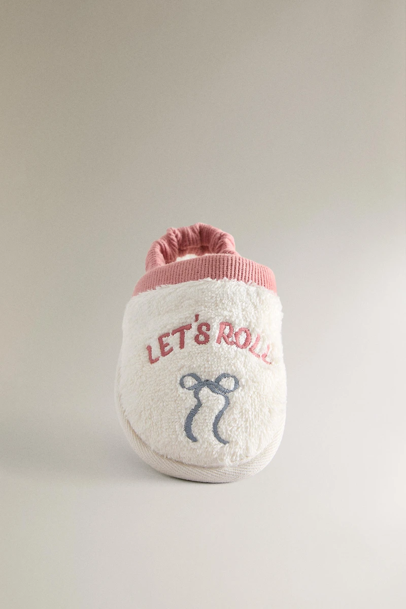 CHILDREN'S TERRYCLOTH BATHROOM SLIPPERS WITH BOW