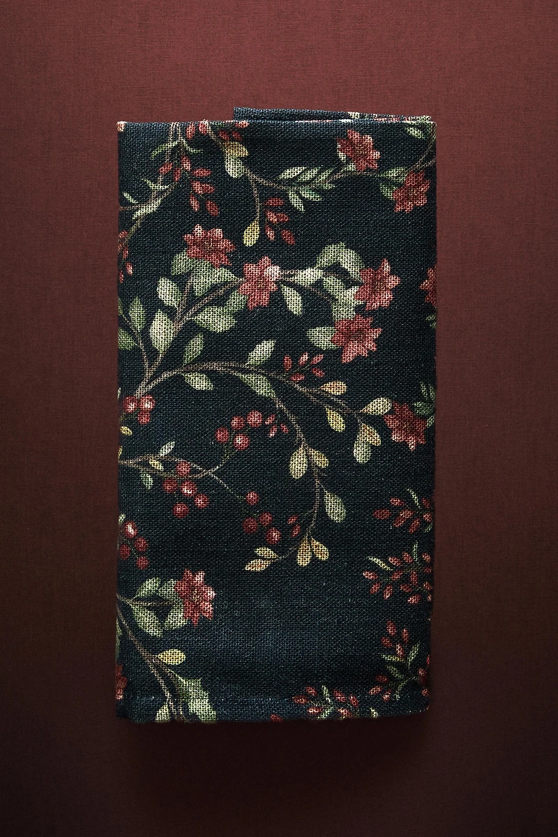 SET OF FLORAL COTTON LINEN CHRISTMAS NAPKINS (SET OF 2)